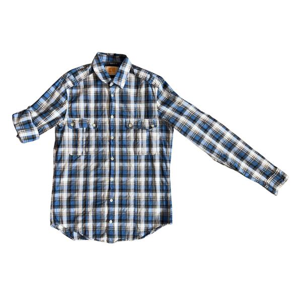 Hugo Boss Orange Men's Button Up Shirt Size Small Blue Plaid Pockets Casual EUC - Picture 3 of 12